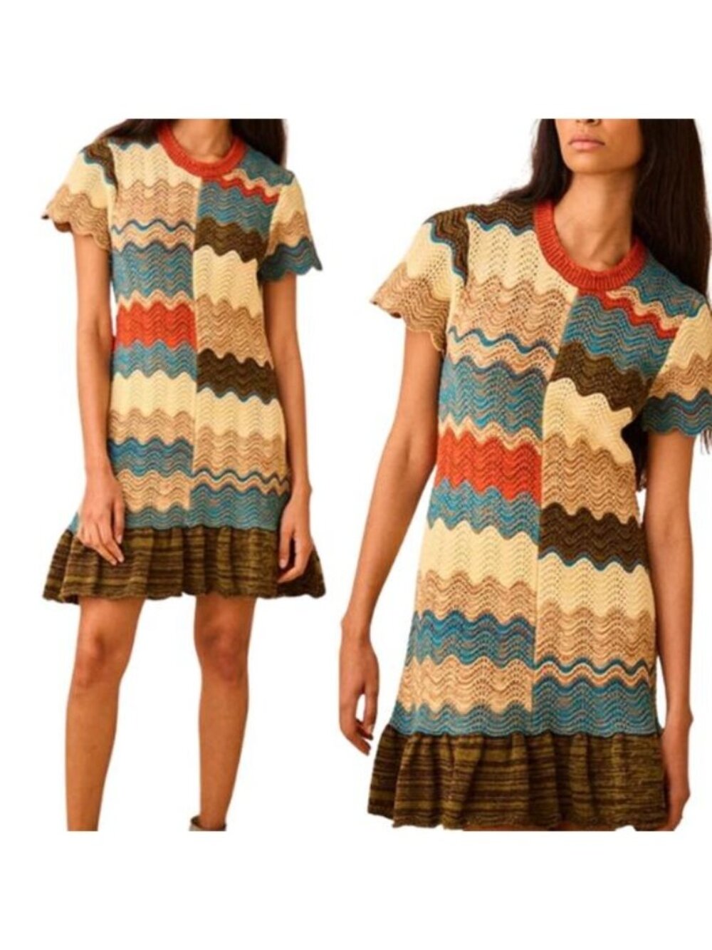 NWT Hunter Bell Knit Scallop Bernadette Autumn Wave Mini Dress Size: Medium - Picture 2 of 10